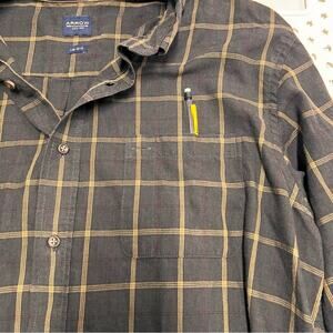 Arrow Men’s long sleeve button down shirt.  Brown and tan. Size 16-16 1/2. large